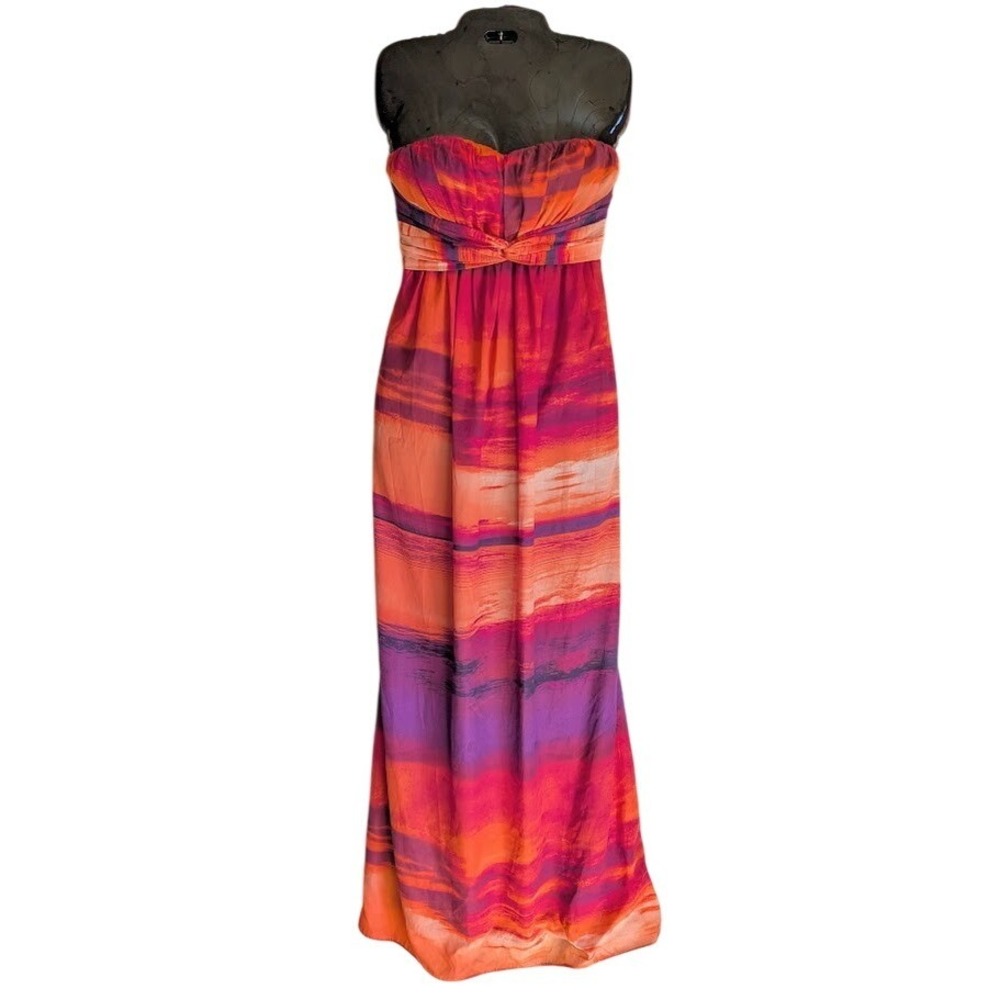 Strapless Maxi Dress 12 Empire Waist Sunset Colorful Bohemian Vacation Summer
